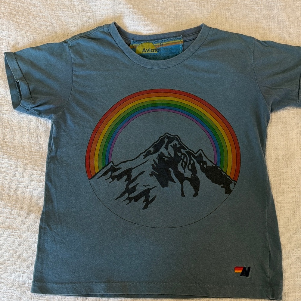 Aviator Nation Kids Blue Rainbow Mountain Graphic Tee Size 8